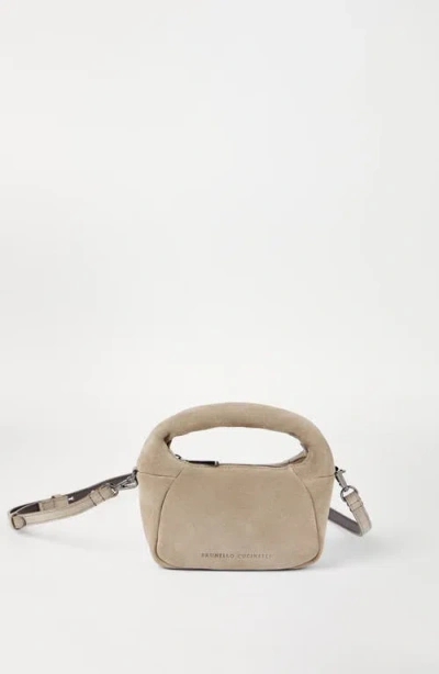 Brunello Cucinelli Mini Suede Bc Duo Hobo Bag In Gray