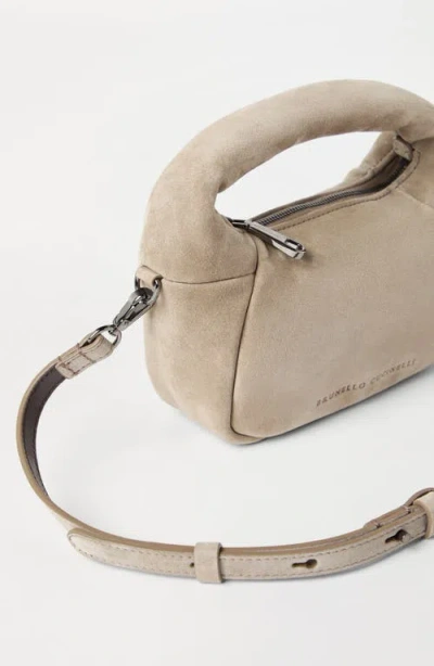 Brunello Cucinelli Mini Suede Bc Duo Hobo Bag In Gray