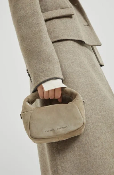 Brunello Cucinelli Mini Suede Bc Duo Hobo Bag In Gray