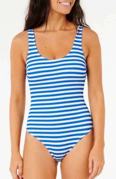 Rip Curl Es Verda Stripe Crinkle One-piece Swimsuit In Blue