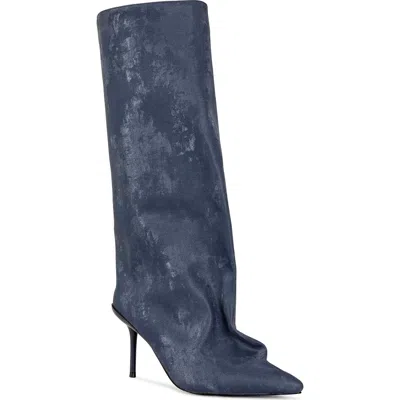Azalea Wang Couture Crazy Pointy Toe Knee High Boot In Blue