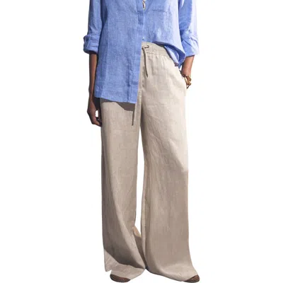 Reiss Willow Wide Leg Linen Blend Drawstring Pants In Black