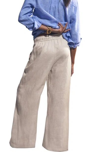 Reiss Willow Wide Leg Linen Blend Drawstring Pants In Black