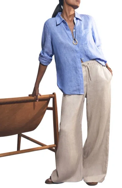 Reiss Willow Wide Leg Linen Blend Drawstring Pants In Black