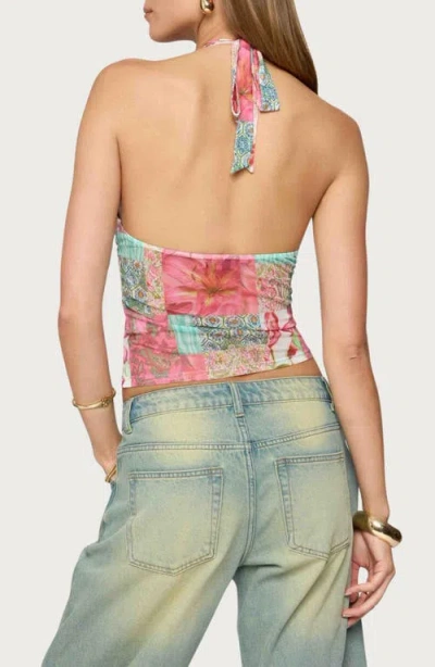 Edikted Catie Patchwork Mesh Halter Top In Multi