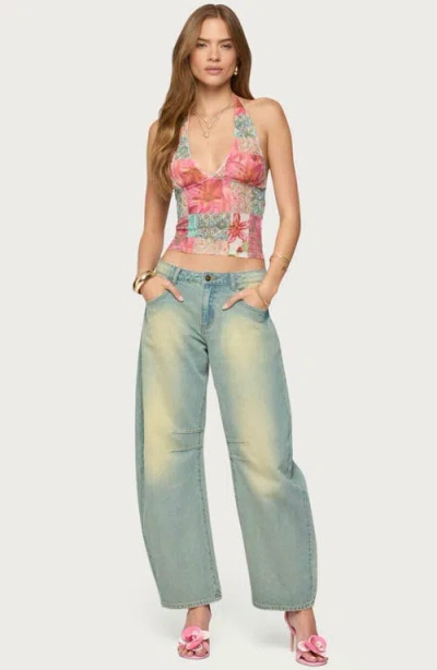 Edikted Catie Patchwork Mesh Halter Top In Multi