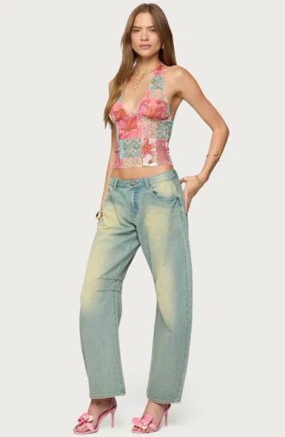 Edikted Catie Patchwork Mesh Halter Top In Multi