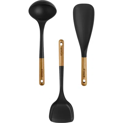 Staub Silicone With Wood Handle Cooking Utensil Sets In Black