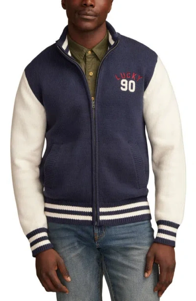 Lucky Brand Men's Zip Sweater Bomber In Blue