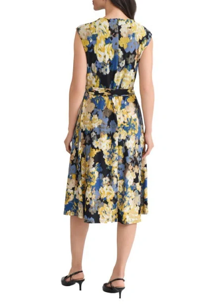 Kasper Cowl Neck Tie Waist Flare Dress In Multi
