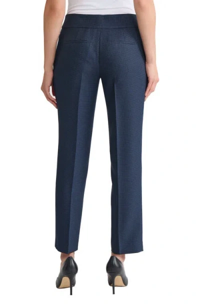 Kasper Houndstooth Flat Front Slim Pants In Blue