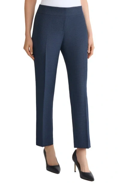 Kasper Houndstooth Flat Front Slim Pants In Blue