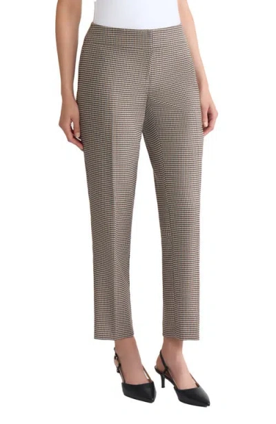Kasper Houndstooth Flat Front Slim Pants In Neutral