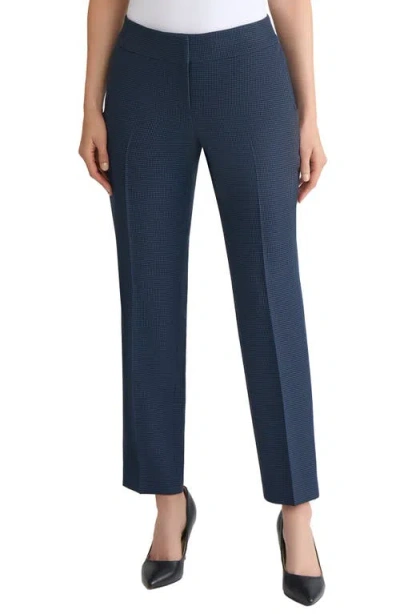 Kasper Houndstooth Flat Front Slim Pants In Blue