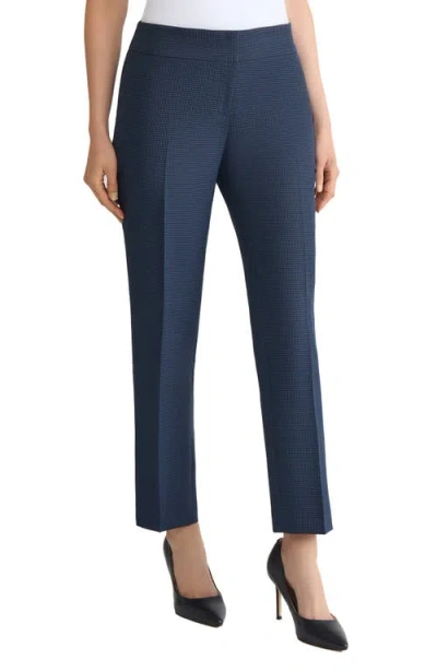 Kasper Houndstooth Flat Front Slim Pants In Blue