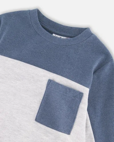 Deux Par Deux Long Sleeve Super Soft Brushed Jersey Top Color Block In Gray