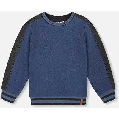 Deux Par Deux Super Soft Flat Back Rib Sweatshirt In Blue