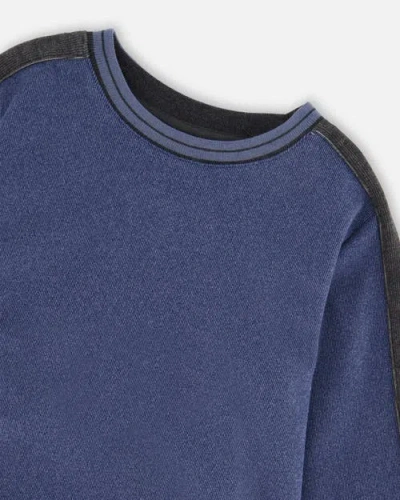 Deux Par Deux Super Soft Flat Back Rib Sweatshirt In Blue