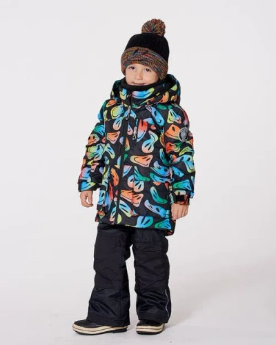 Deux Par Deux Two-piece Play Snowsuit With Allover Jacket Smiley Face In Multi