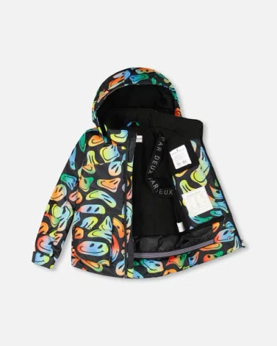 Deux Par Deux Two-piece Play Snowsuit With Allover Jacket Smiley Face In Multi