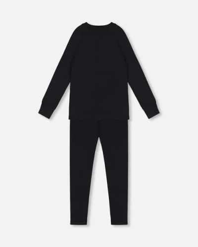 Deux Par Deux Kids Gender Inclusive Merino Wool Base Layer Set In Black