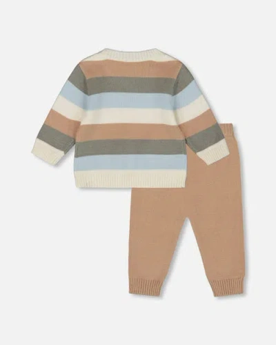 Deux Par Deux Boy Knitted Top And Pant Set In Brown
