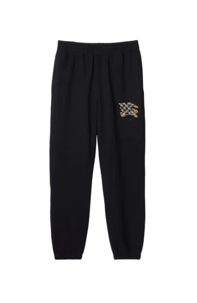 Burberry Embroidered Logo Cotton Sweatpants In Black