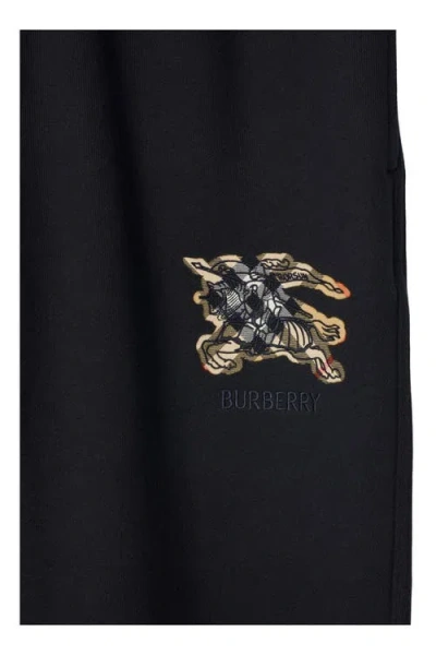 Burberry Embroidered Logo Cotton Sweatpants In Black