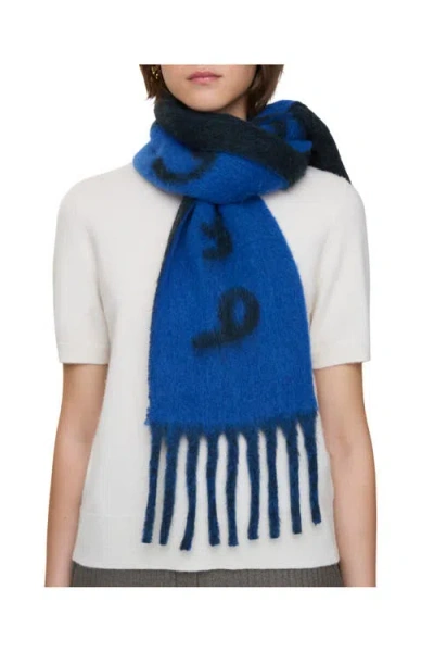 Burberry Reversible Logo Alpaca Wool Blend Scarf In Blue