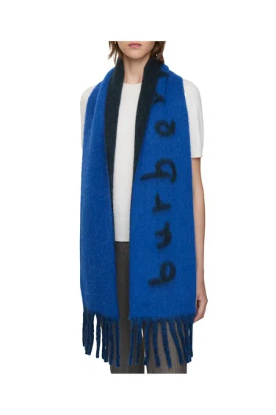 Burberry Reversible Logo Alpaca Wool Blend Scarf In Blue
