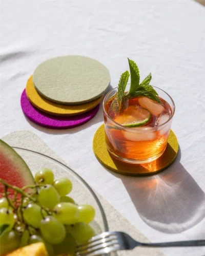 Graf & Lantz Graf Lantz Bierfilzl Merino Wool Round Coaster Solid 4 Pack In Multi