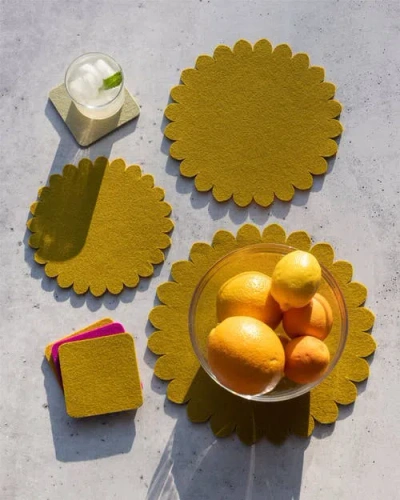 Graf & Lantz Graf Lantz Crest Merino Wool 8" Trivet In Yellow