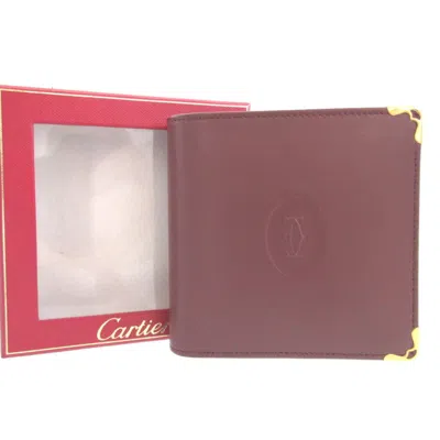 Pre-owned Cartier Must Bordeaux Leather Wallet (bi-fold) () In Burgundy