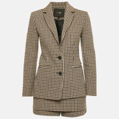 Pre-owned Maje Brown/tan Houndstooth Skorts And Blazer Set S