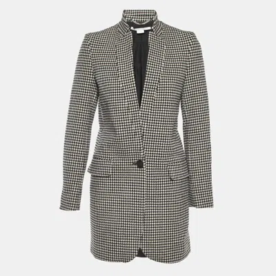 Pre-owned Stella Mccartney Monocrome Houndstooth Pattern Wool Mid Length Coat M In White