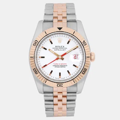 Pre-owned Rolex Datejust Turn-o-graph 116261 Automatic White Dial 18k Rose Gold Stainless Steel Men's Wristwatch 36 