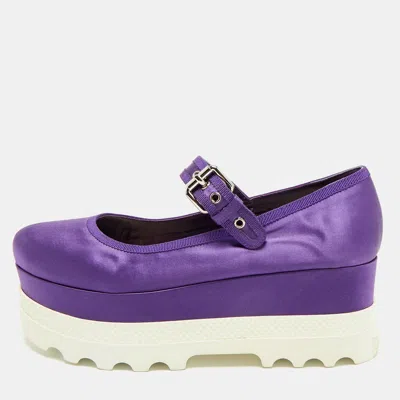 Pre-owned Miu Miu Purple Satin Platform Mary Jane Pumps Size 39