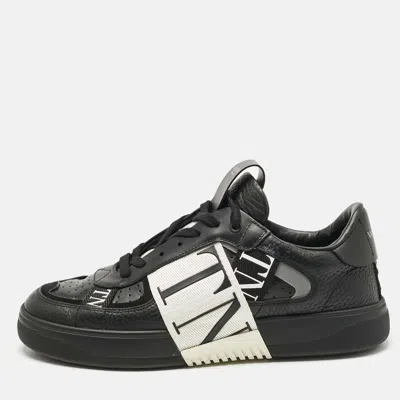 Pre-owned Valentino Garavani Black Leather Canvas And Suede Vl7n Low Top Sneakers Size 40