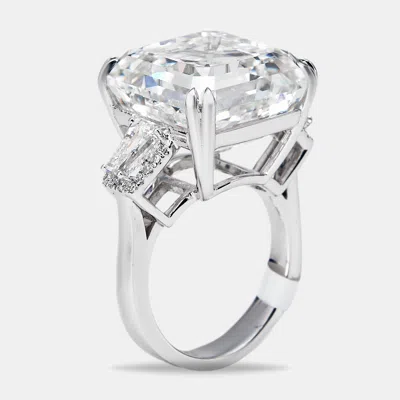 Pre-owned The Diamond Edit 23.2 Cts Asscher Trapezoid And Round Lab Grown Diamond 18k White Gold Ring Size 53