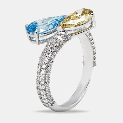 Pre-owned The Diamond Edit 3 Cts Fancy Color Pear And Round Lab Grown Diamond 18k White Gold Ring Size 54