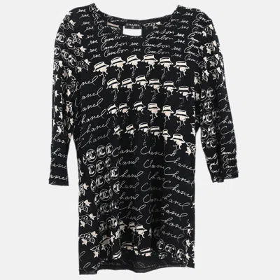 Pre-owned Chanel Black Modal Fabric Top Size 34 In Sand