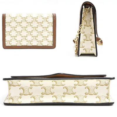 Pre-owned Celine Brown Off-white Pvc Leather Chain/shoulder Wallet () In Multi
