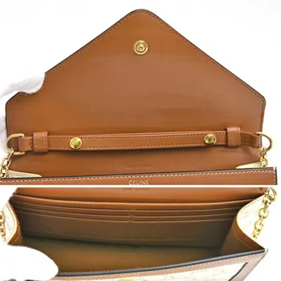Pre-owned Celine Brown Off-white Pvc Leather Chain/shoulder Wallet () In Multi
