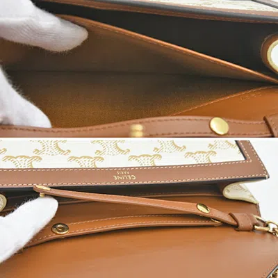 Pre-owned Celine Brown Off-white Pvc Leather Chain/shoulder Wallet () In Multi