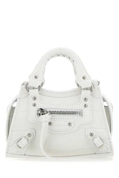 Balenciaga Women White Leather Super Nano Neo Classic Handbag In White