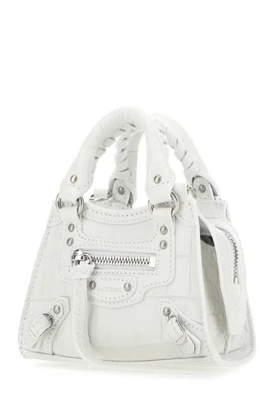 Balenciaga Women White Leather Super Nano Neo Classic Handbag In White