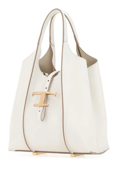 Tod's White Shopping Leather Tote Bag In White