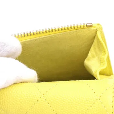 Pre-owned Chanel Matelasse Yellow Grained Calfskin Wallet (tri-fold) ()