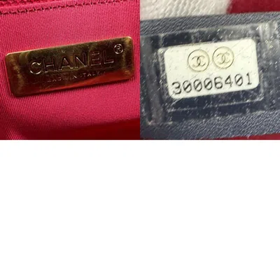 Pre-owned Chanel Navy Red Color White Tweed Shoulder Bag ()