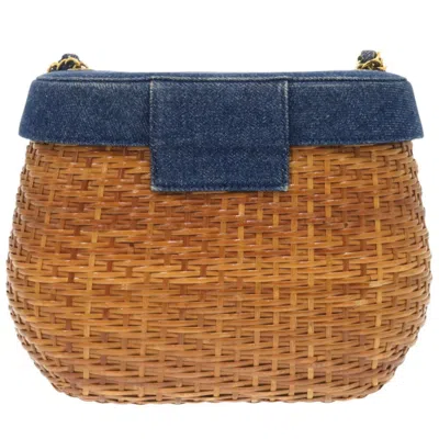 Pre-owned Chanel Navy Straw Leather Shoulder Bag ()